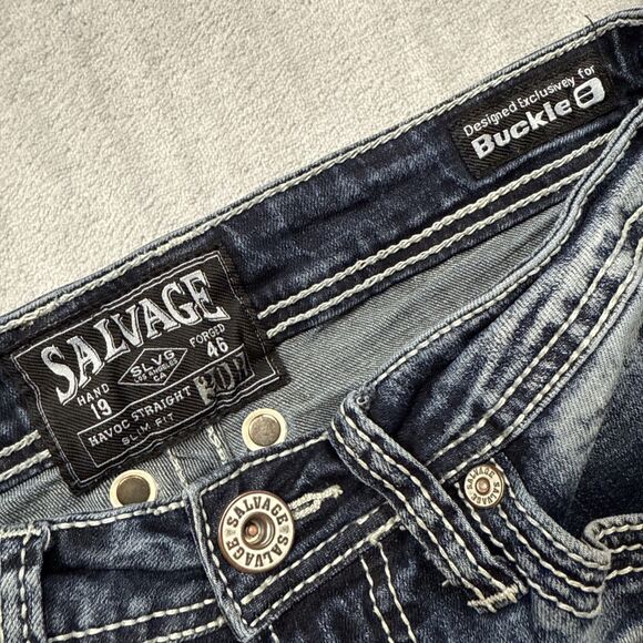 Salvage Havoc Jeans Men’s 30x33 Slim Straight Distressed Blue Denim - Picture 7 of 11